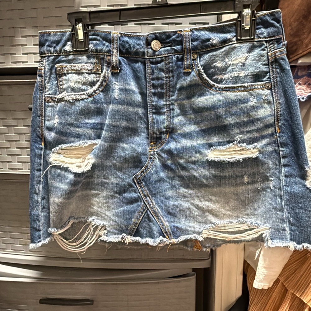 American Eagle Outfitters Blue Distressed Mini Skirt